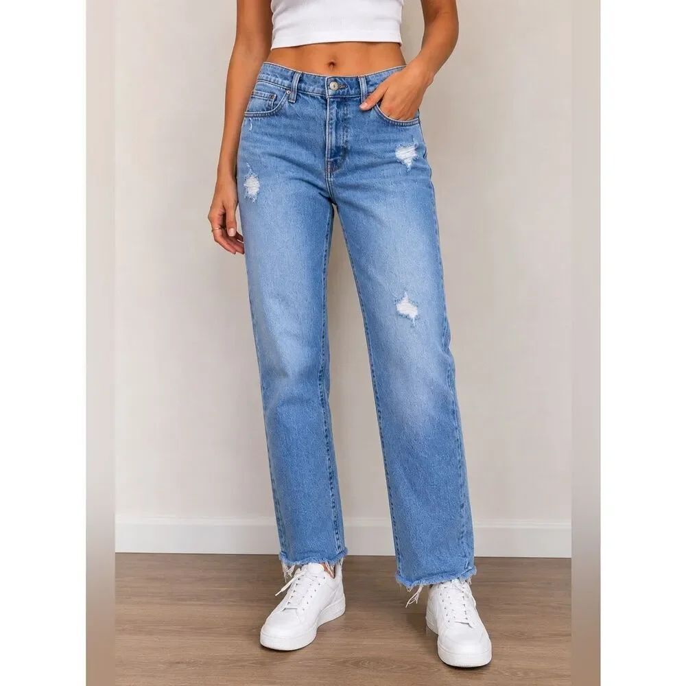 Abercrombie & Fitch Mid Rise Boyfriend Distressed Jeans Size 28 Blue